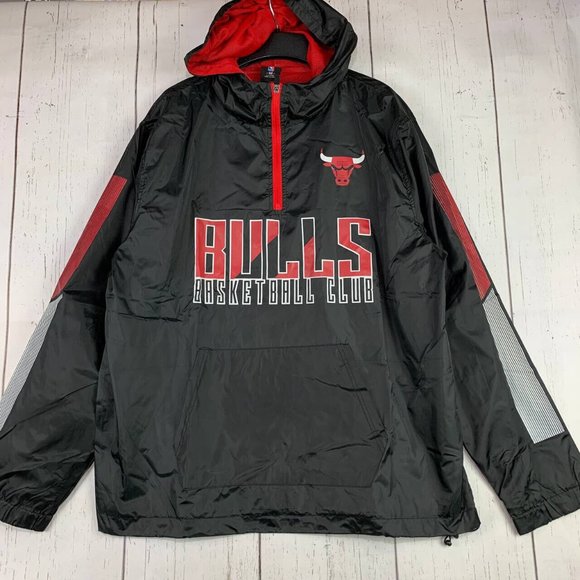 Chicago Bulls Basketball Club NBA Large Black 1/4 Zip Windbreaker Jacket New Men - Picture 1 of 6